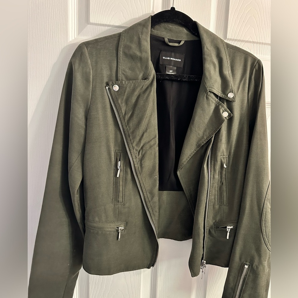 Club Monaco Dark Green Leather Jacket - Picture 3 of 3